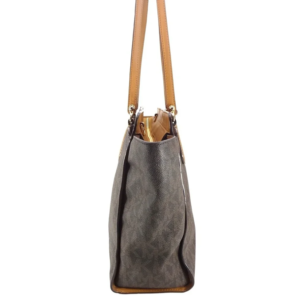 Michael Kors Tote Bag Large Brown Monogram Logo Coated Canvas Shoulder Bag